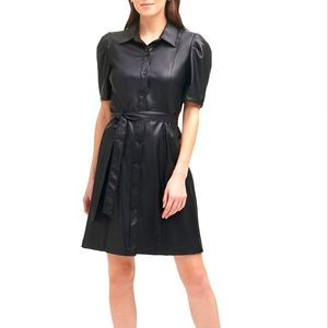 DKNY Faux leather puff sleeve dress NWT